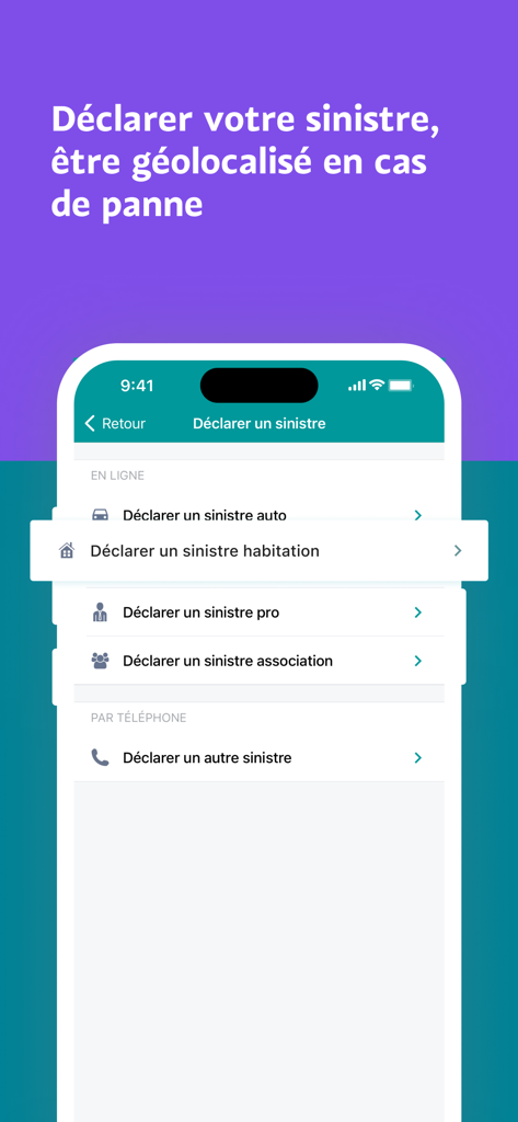 Interface of the MAAF et Moi app to declare auto or home insurance claims