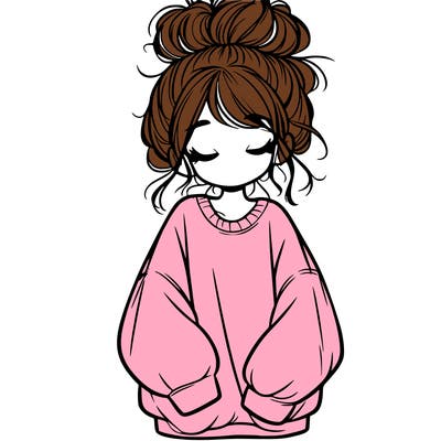 girl with baggy sweatshirt and messy bun