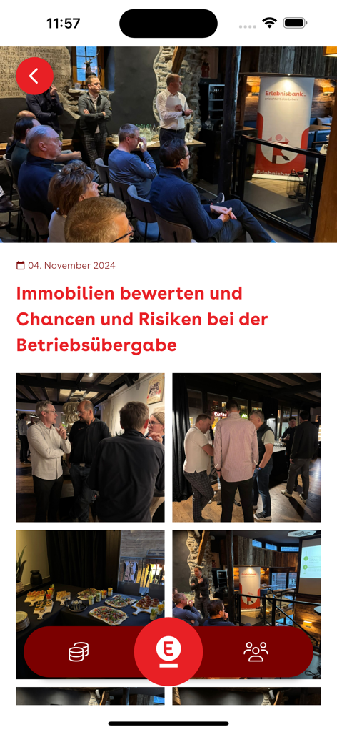 Eine Fotogalerie einer Community-Bankveranstaltung in der Erlebnisbank-App