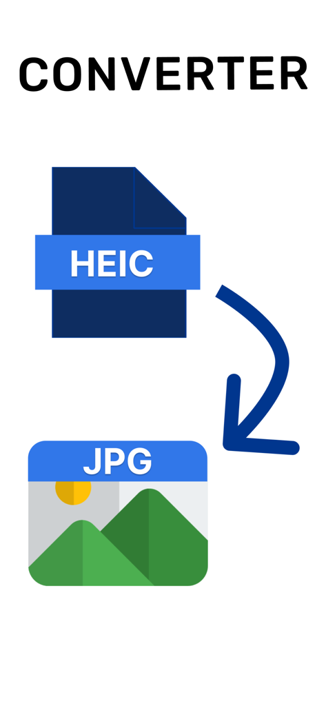 HEIC: JPG, PNG Converter - HEICファイルがJPG画像に変換される様子を示すイラスト