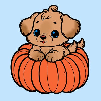 cute little puppy in a pumpkin