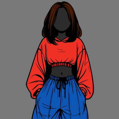 realistic girl faceless with baggy pants and a crop top