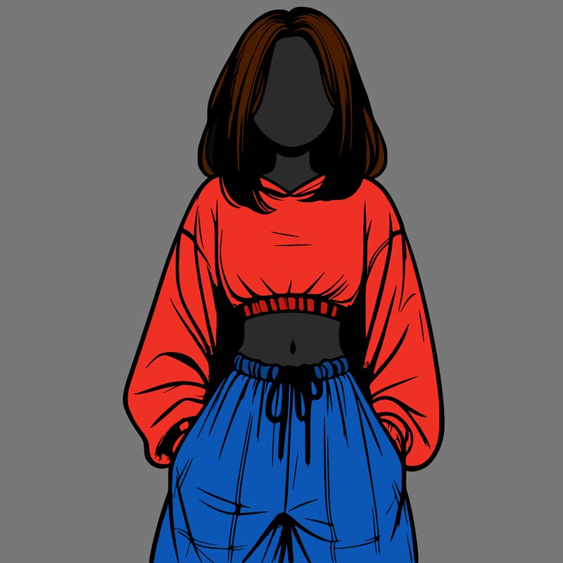 realistic girl faceless with baggy pants and a crop top