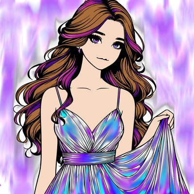 realistic girl in flowy silky prom dress