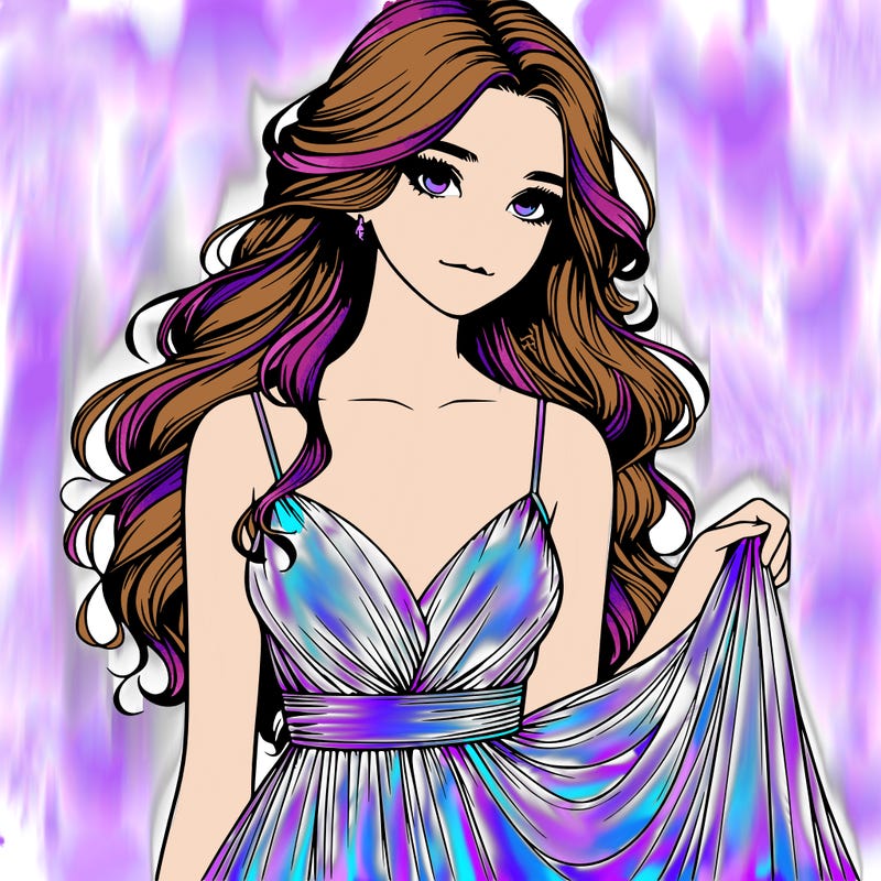 realistic girl in flowy silky prom dress