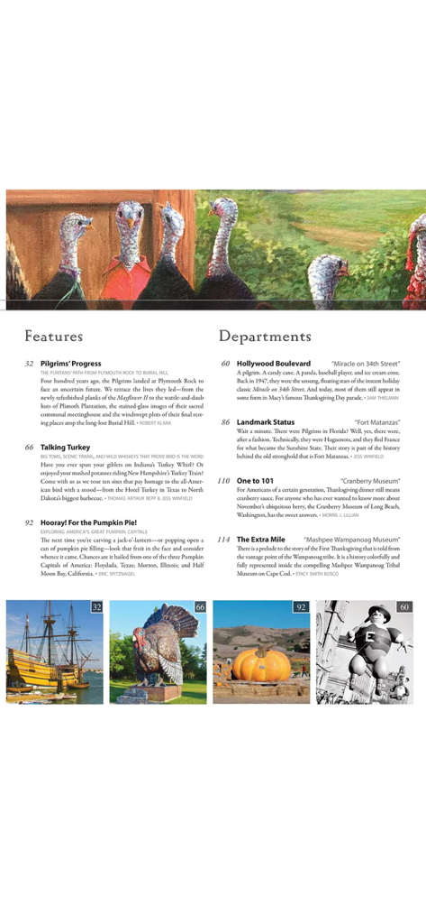 American Road Magazine - Table of contents of the American Road Magazine app showing travel articles and photos