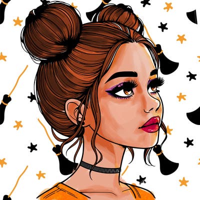 realistic girl with buns on the top of her head