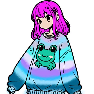 girl wearing frogging sweatshirt