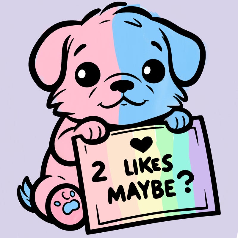 a puppy holding a sign that says 2 likes maybe?