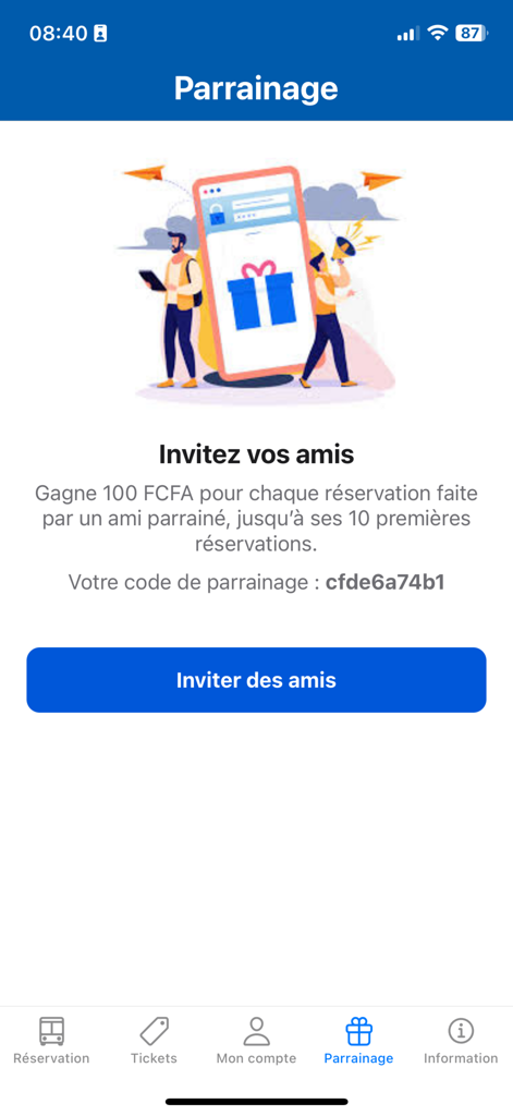 Transap - Tela de indicação do aplicativo Transap mostrando um programa de recompensas para convidar amigos para reservar passagens de ônibus