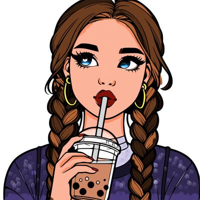 realistic girl with braided hair drinking boba