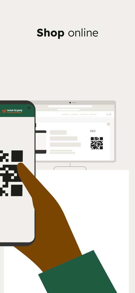 A smartphone scanning a QR code on a computer screen for an online purchase