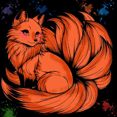 realistic detailed 9 tailed anime fox