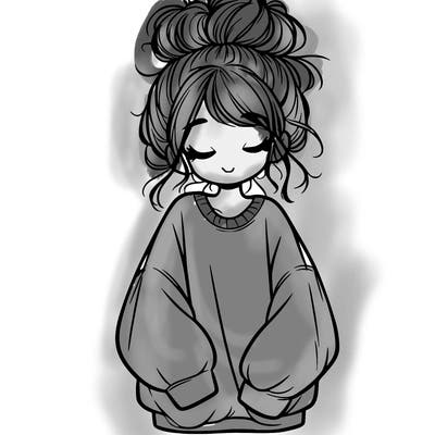 girl with baggy sweatshirt and messy bun
