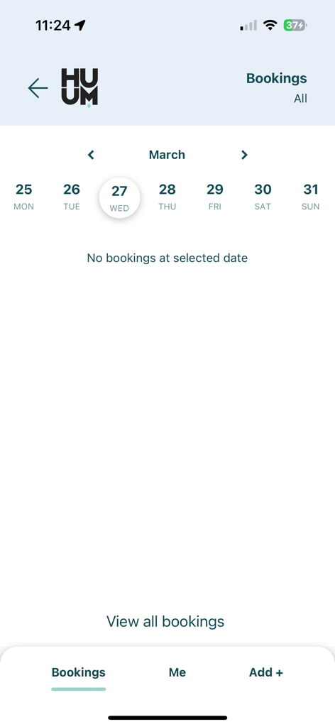 HUUM - La pantalla de reservas de la aplicación HUUM que muestra un calendario para programar sesiones de sauna