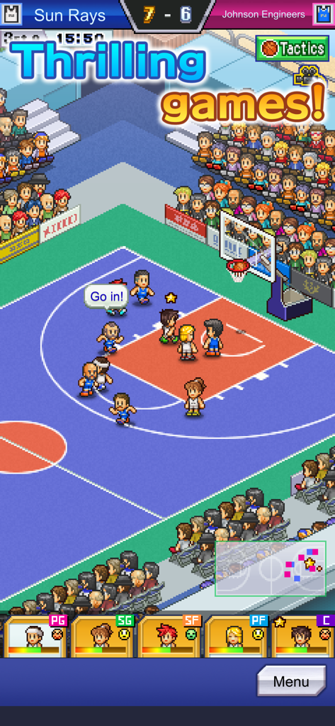 Basketball Club Story - In-game basketball match with pixel art players and crowd