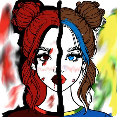 realistic girl with two buns in hair and lips