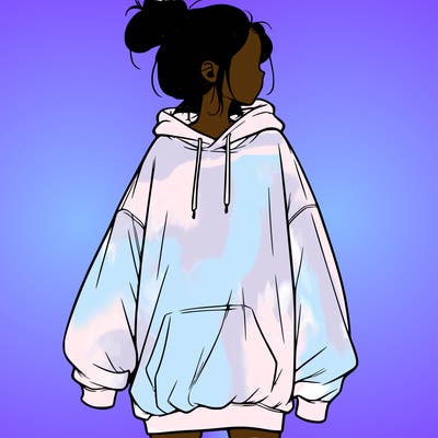 realistic girl with a oversized sweatshirt on and a bun