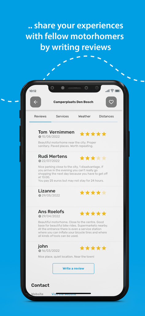 User reviews and ratings for a European motorhome stopover in the Camperstop app