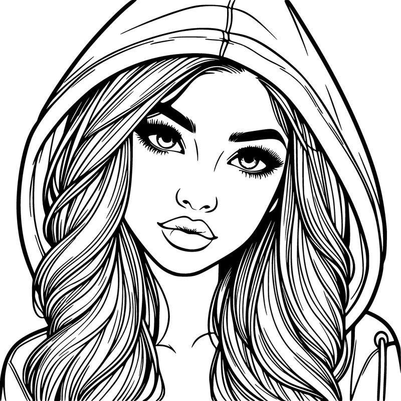 realistic beautiful girl with a hood on