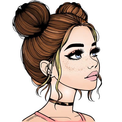 realistic girl with buns on the top of her head
