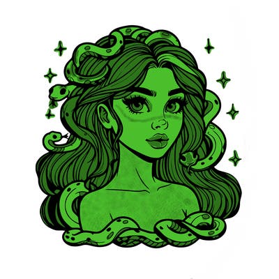 realistic girl with snakes as hair