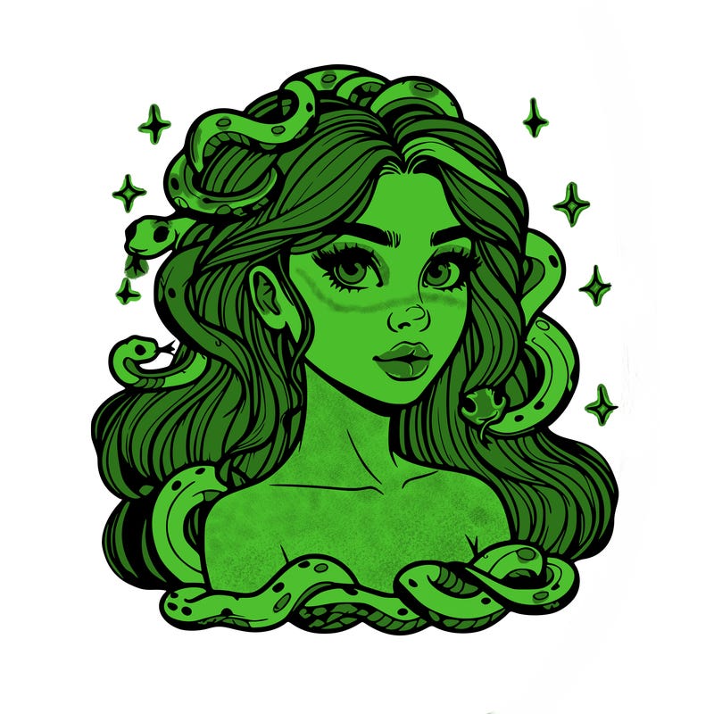 realistic girl with snakes as hair