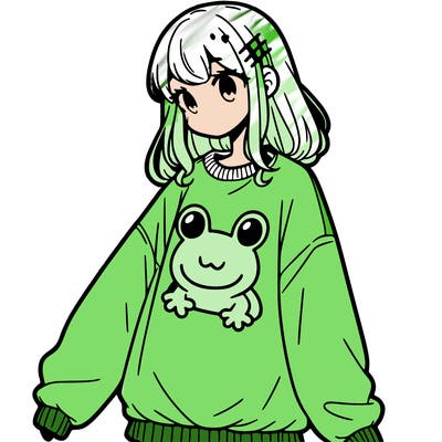 girl wearing frogging sweatshirt