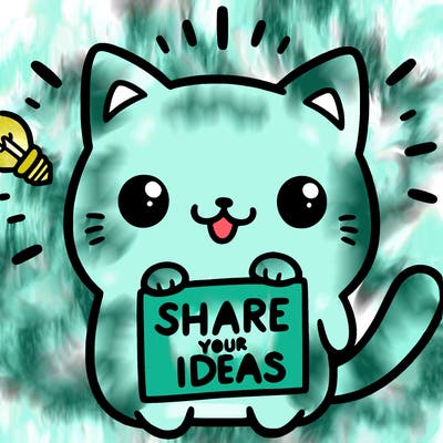 a cute cat saying share your ideas