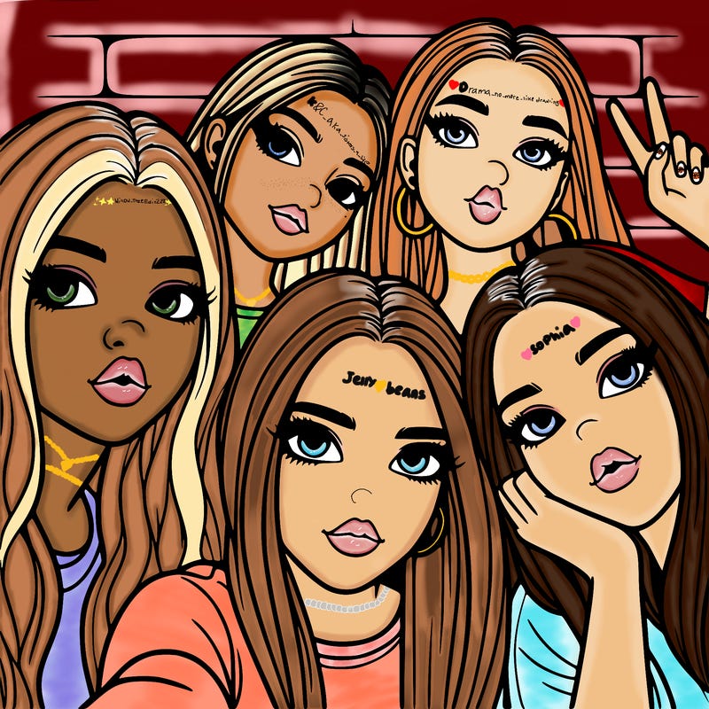 group of teen girls friends y2k up close in a selfie