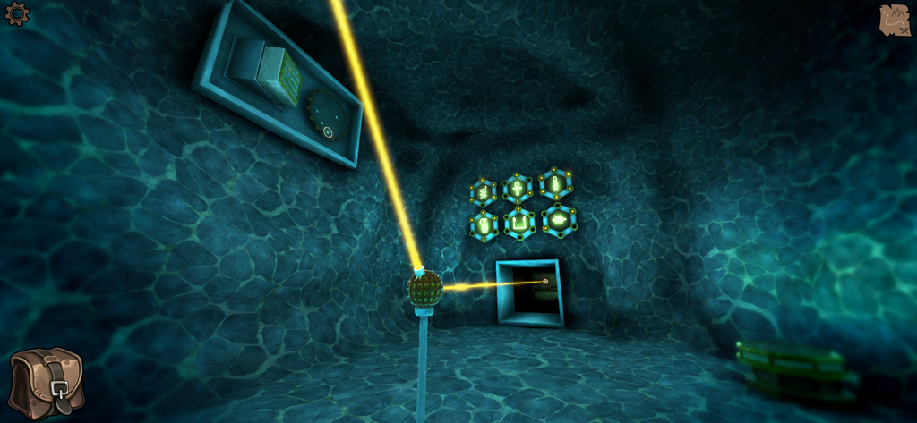 Legacy 2 - The Ancient Curse - A 3D laser reflection puzzle in an ancient pyramid with glowing hieroglyphic symbols on the wall