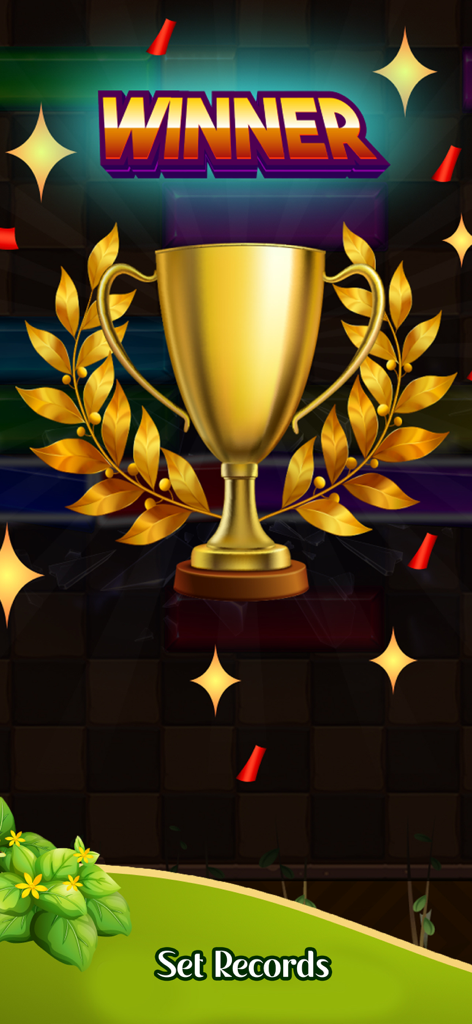 Block Slide - Block Puzzle - A golden winner trophy with a laurel wreath and confetti in the Block Slide game