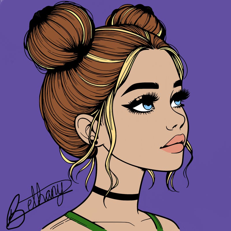 realistic girl with buns on the top of her head