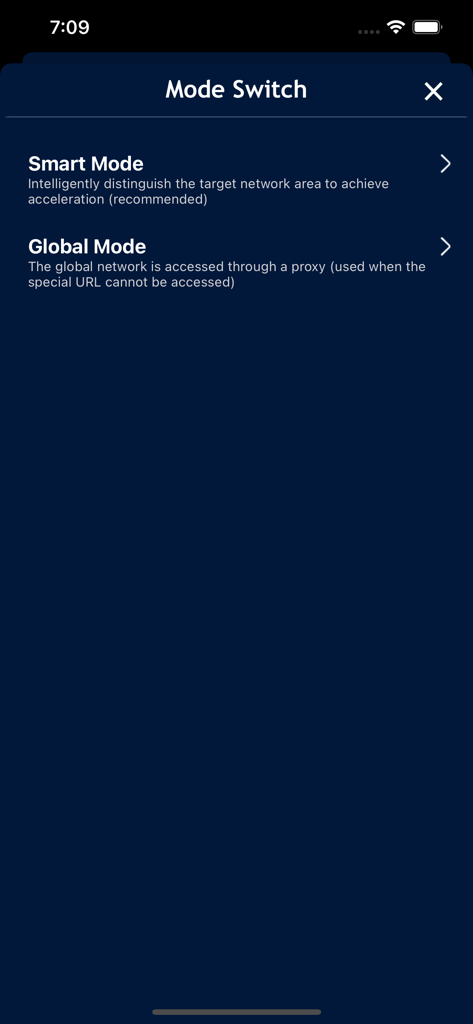 Digilink-Protect your privacy - Digilink app Mode Switch menu with Smart and Global connection modes