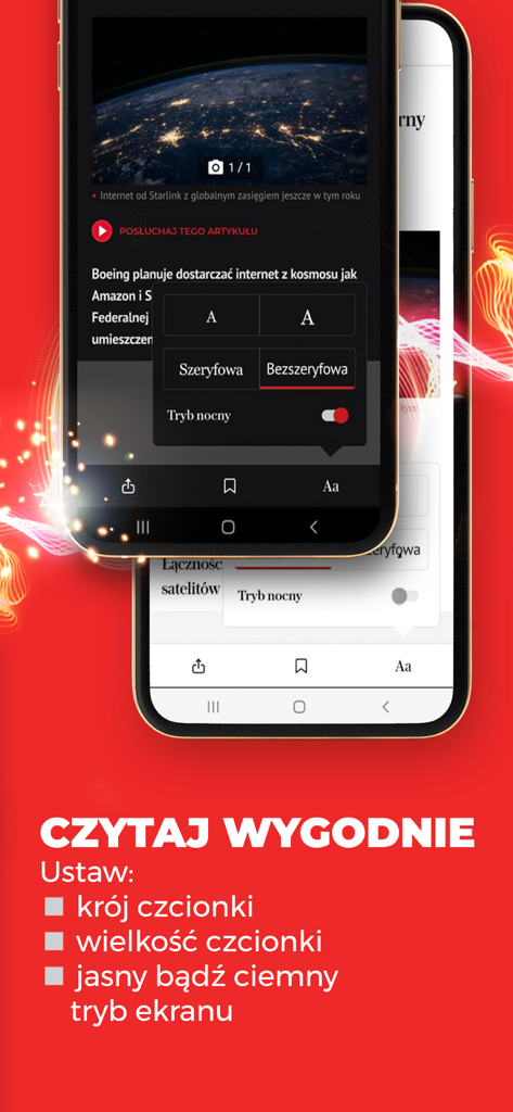 WYBORCZA: fakty, newsy, opinie - フォントの種類、サイズ、ダークモードのオプションを備えたWyborczaアプリの表示設定