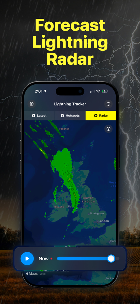 Lightning Tracker & Live Radar - Lightning Tracker app interface showing live storm radar map