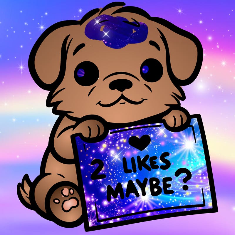 a puppy holding a sign that says 2 likes maybe?