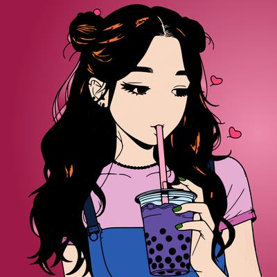 aesthetic realistic girl with boba