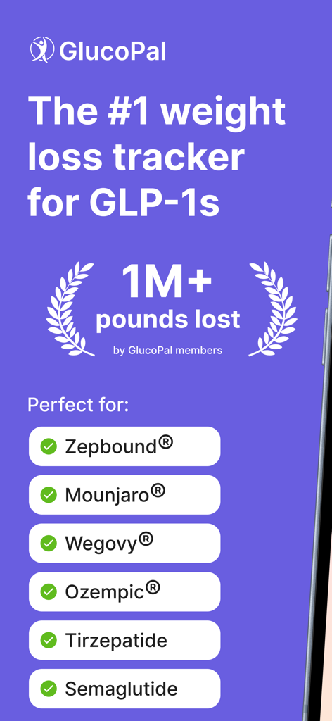 GlucoPal Gewichtsverlust-Tracker-App für GLP-1-Medikamente, einschließlich Zepbound Mounjaro Wegovy und Ozempic