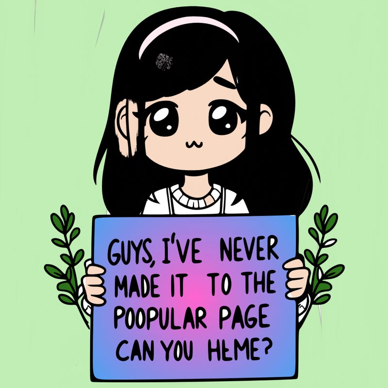 a girl holding up a sign that says, guys, i’ve never made it to the popular page, can you help me?