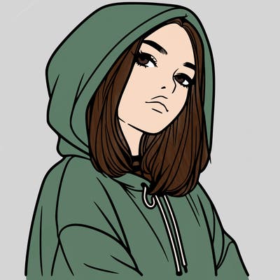 a realistic girl in a hoodie