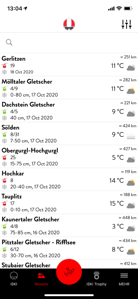 iSKI Austria - Ski & Snow - Liste der österreichischen Skigebiete mit Wetter- und Schneiberichten in der iSKI App