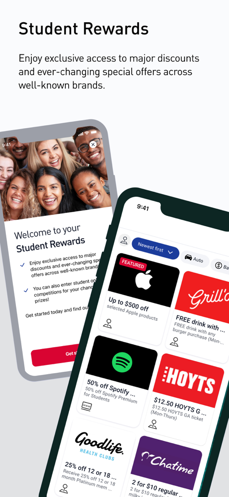 ahm OSHC - ahm OSHC mobile app screen displaying exclusive student discounts and rewards from major brands