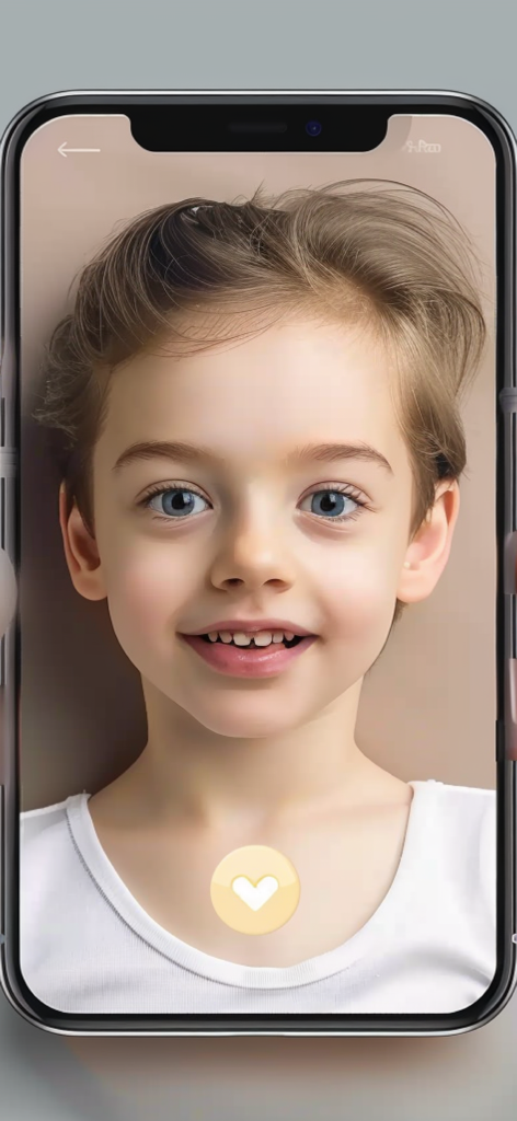 Predicción de rostro de bebé generada por IA en una pantalla de smartphone