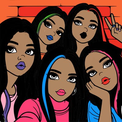 group of teen girls friends y2k up close in a selfie