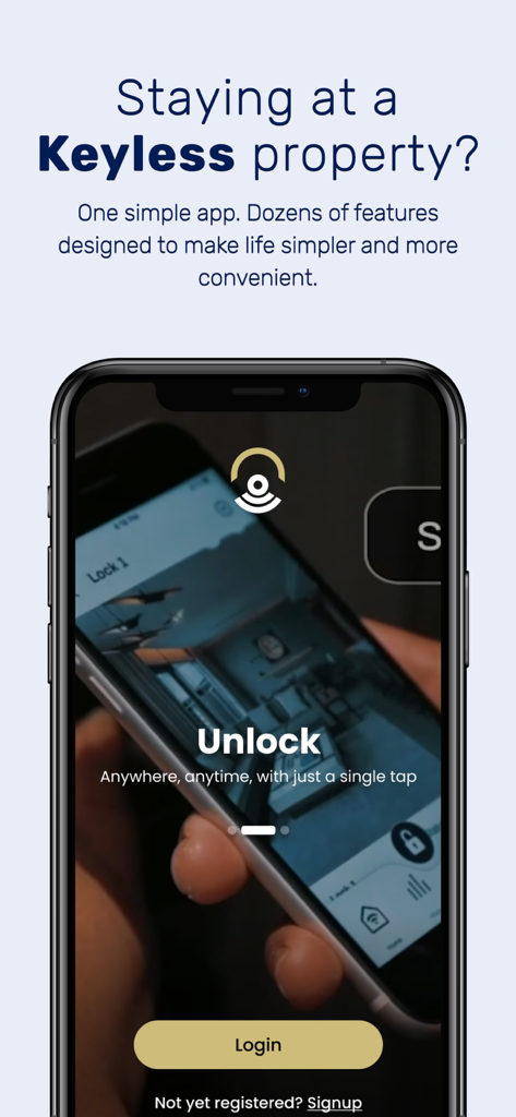 Keyless App - Keyless app mobile screen showing the unlock feature for smart properties
