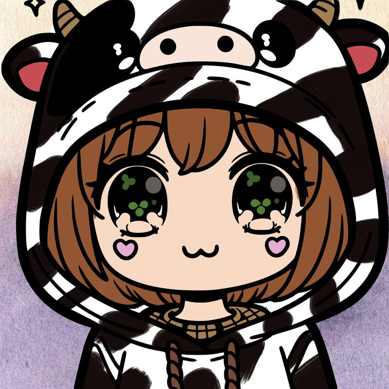 kawaii girl with cow hoodie