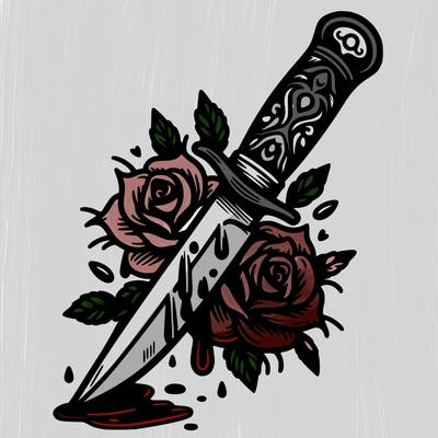 knife with roses and thorns and blood