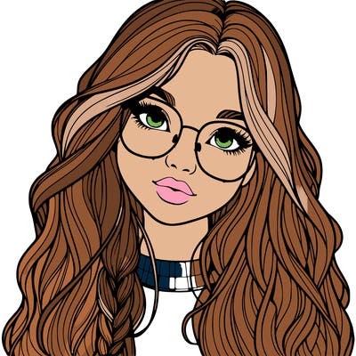 girl with long hair and freckles and glasses realistic