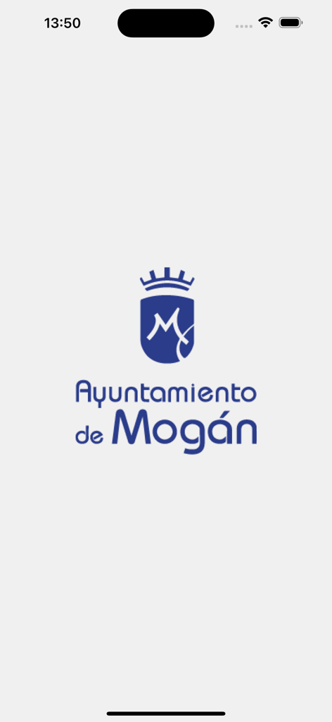 Mogán - Écran de démarrage officiel de l'application de la municipalité de Mogán, présentant le logo de l'Ayuntamiento de Mogan